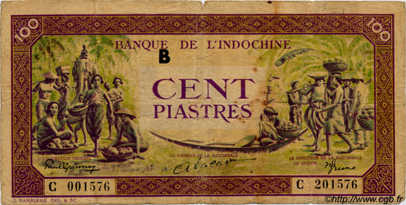 100 Piastres violet et vert INDOCINA FRANCESE  1944 P.067 MB