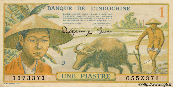 1 Piastre FRENCH INDOCHINA  1949 P.074 XF+
