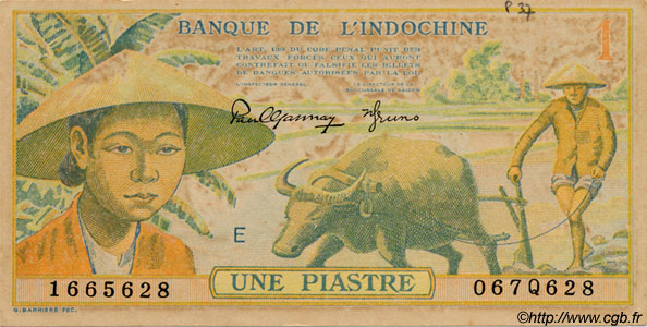 1 Piastre INDOCINA FRANCESE  1949 P.074 q.FDC