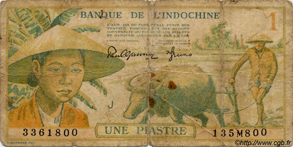 1 Piastre INDOCINA FRANCESE  1949 P.074 B