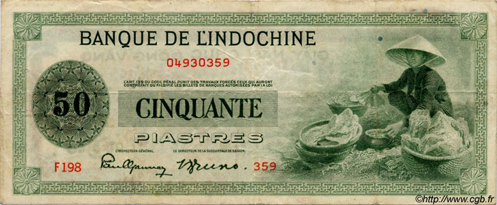 50 Piastres INDOCINA FRANCESE  1945 P.077 q.BB