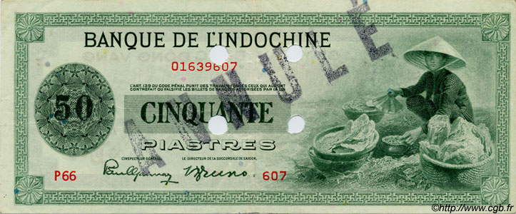 50 Piastres Spécimen INDOCINA FRANCESE  1945 P.077s q.SPL