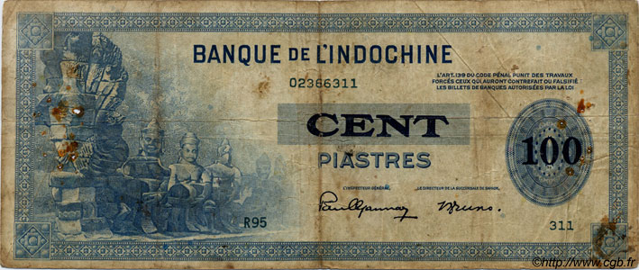100 Piastres FRENCH INDOCHINA  1945 P.078 F
