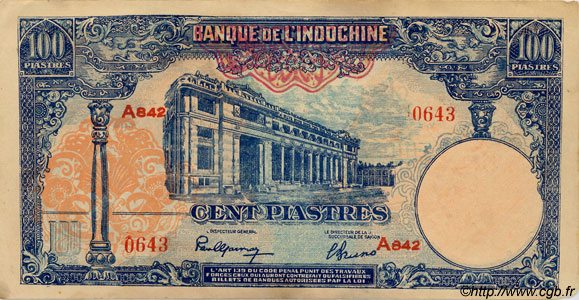100 Piastres FRENCH INDOCHINA  1945 P.079b XF
