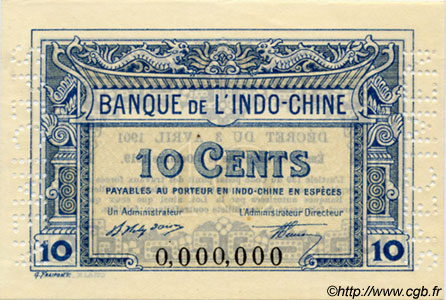 10 Cents Spécimen FRENCH INDOCHINA  1920 P.043s UNC-