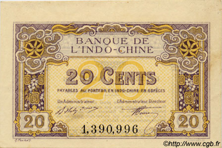 20 Cents INDOCINA FRANCESE  1920 P.045a SPL