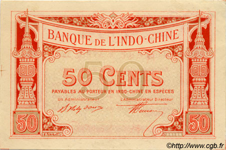 50 Cents Épreuve INDOCINA FRANCESE  1920 P.046 (ref) AU