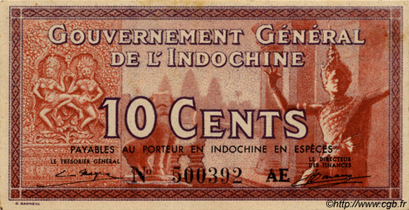 10 Cents INDOCINA FRANCESE  1939 P.085c FDC