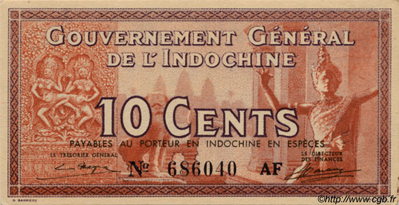 10 Cents FRENCH INDOCHINA  1939 P.085c UNC-