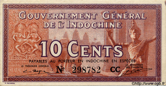 10 Cents INDOCINA FRANCESE  1939 P.085d FDC