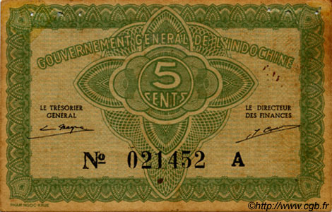 5 Cents FRANZÖSISCHE-INDOCHINA  1943 P.088a SS