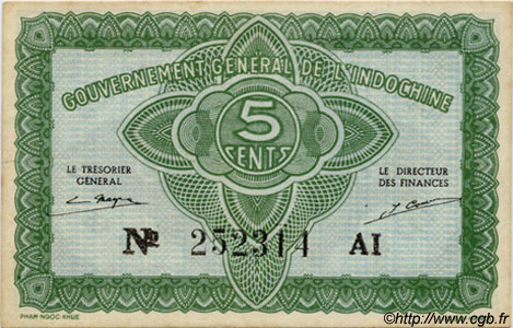 5 Cents INDOCINA FRANCESE  1943 P.088a FDC