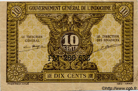 10 Cents INDOCHINE FRANÇAISE  1943 P.089 TTB+