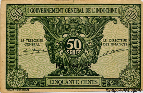 50 Cents FRENCH INDOCHINA  1943 P.091 AU