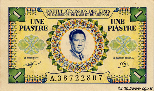 1 Piastre - 1 Dong INDOCHINA  1952 P.104 FDC