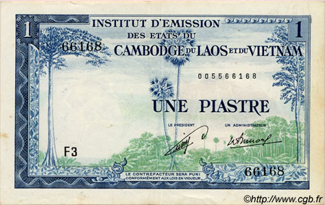 1 Piastre - 1 Kip FRANZÖSISCHE-INDOCHINA  1954 P.100 VZ