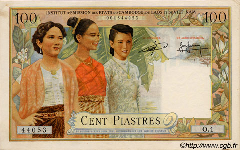 100 Piastres - 100 Riels FRENCH INDOCHINA  1954 P.097 AU