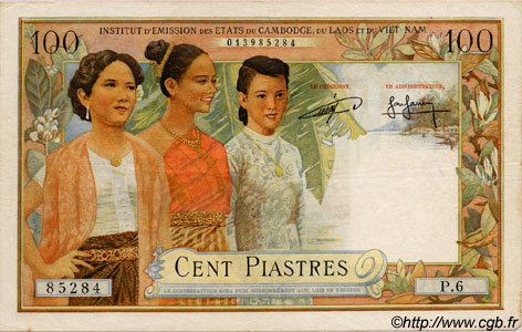 100 Piastres - 100 Riels FRANZÖSISCHE-INDOCHINA  1954 P.097 SS