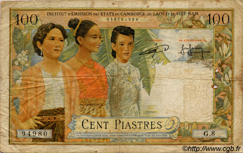 100 Piastres - 100 Riels INDOCHINA  1954 P.097 RC+