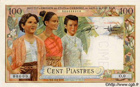 100 Piastres - 100 Dong FRANZÖSISCHE-INDOCHINA  1954 P.108s fST+