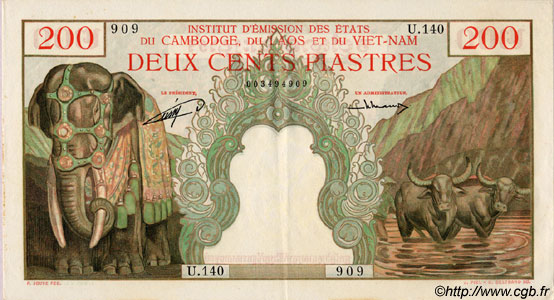 200 Piastres - 200 Riels FRANZÖSISCHE-INDOCHINA  1953 P.098 fST