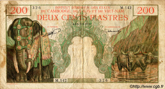 200 Piastres - 200 Riels INDOCHINE FRANÇAISE  1953 P.098 TB