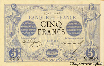 5 Francs NOIR FRANCE  1873 F.01.20 XF+