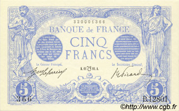 5 Francs BLEU lion inversé FRANCE  1916 F.02bis.04 UNC-