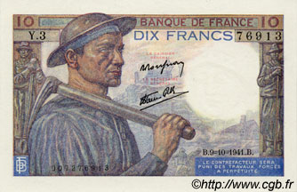 10 Francs MINEUR FRANKREICH  1941 F.08.02 ST