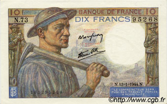 10 Francs MINEUR FRANCIA  1944 F.08.10 SC+