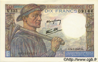 10 Francs MINEUR FRANKREICH  1947 F.08.17 ST
