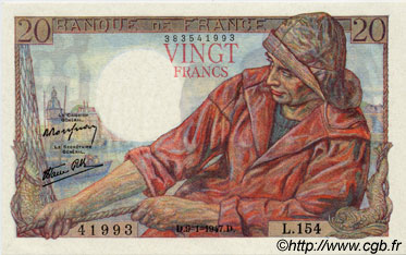 20 Francs PÊCHEUR FRANCE  1947 F.13.11 NEUF