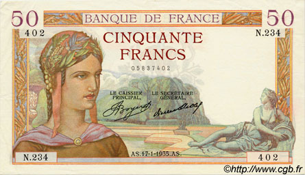 50 Francs CÉRÈS FRANCIA  1935 F.17.03 EBC+