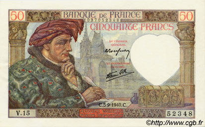 50 Francs JACQUES CŒUR FRANKREICH  1940 F.19.02 fST