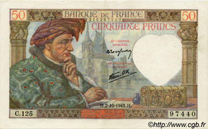 50 Francs JACQUES CŒUR FRANCIA  1941 F.19.15 SPL+