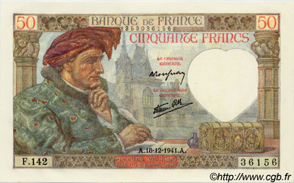 50 Francs JACQUES CŒUR FRANCE  1941 F.19.17 UNC