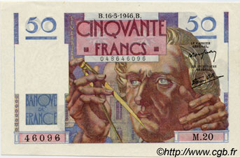 50 Francs LE VERRIER FRANCE  1946 F.20.04 AU+