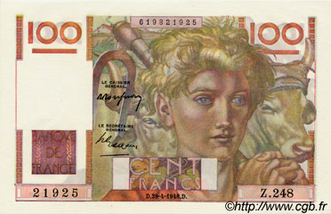 100 Francs JEUNE PAYSAN FRANCIA  1948 F.28.18 FDC
