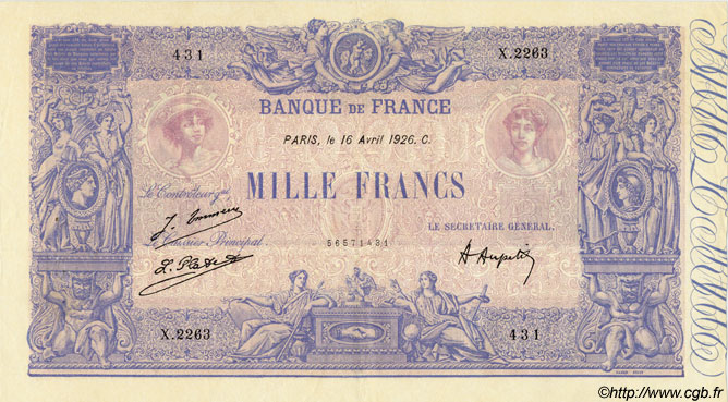 1000 Francs BLEU ET ROSE FRANCE  1926 F.36.42 SUP