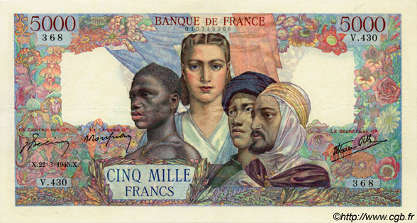 5000 Francs EMPIRE FRANÇAIS FRANKREICH  1945 F.47.18 VZ