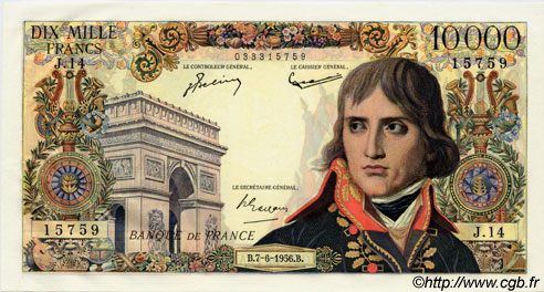 10000 Francs BONAPARTE FRANCIA  1956 F.51.03 AU