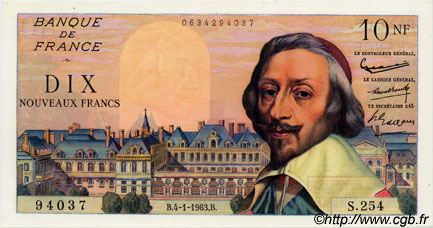 10 Nouveaux Francs RICHELIEU FRANCE  1963 F.57.22 UNC