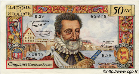 50 Nouveaux Francs HENRI IV FRANCIA  1959 F.58.03 EBC+