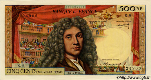 500 Nouveaux Francs MOLIÈRE FRANCIA  1960 F.60.02 EBC+ a SC