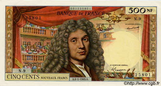 500 Nouveaux Francs MOLIÈRE FRANCE  1963 F.60.04 AU
