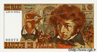 10 Francs BERLIOZ FRANCE  1972 F.63.01A1 UNC