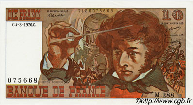 10 Francs BERLIOZ FRANCE  1976 F.63.18 UNC-