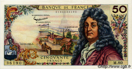 50 Francs RACINE FRANCIA  1964 F.64.07 q.FDC