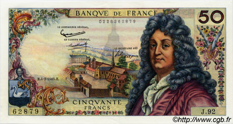 50 Francs RACINE FRANCIA  1965 F.64.08 AU+