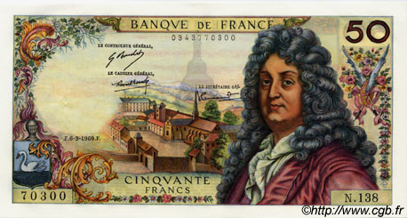 50 Francs RACINE FRANCIA  1969 F.64.13 AU